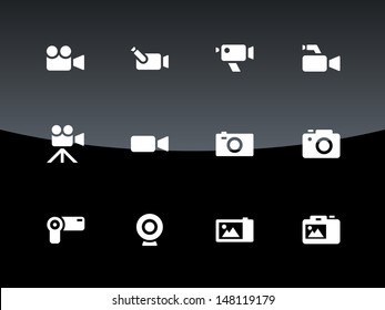 Camera icons on black background. Vector illustration.