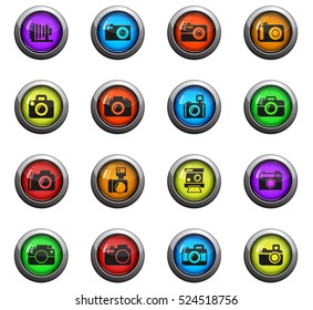 camera icons on color round glass buttons for your design