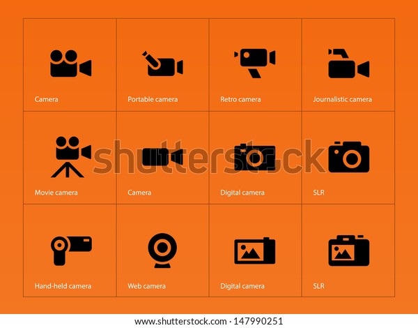 Camera\
icons on orange background. Vector\
illustration.