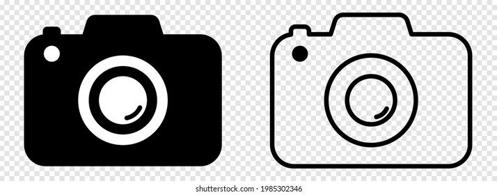 Camera icons. Photo camera in flat and line art style. Design for graphic and web design. Vector isolated on transparent background