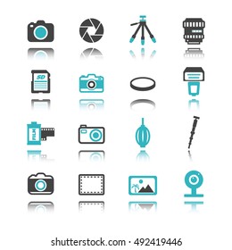 camera icons with reflection isolated on white background