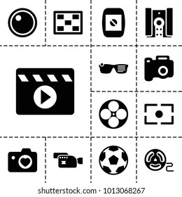 Camera icons. set of 13 editable filled camera icons such as movie tape, photo, smart glasses, movie clapper