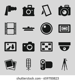 Camera icons set. set of 16 camera filled icons such as movie tape, photo, soft box