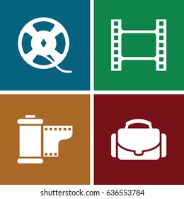 Camera icons set. set of 4 camera filled icons such as film tape