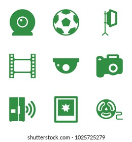 Camera icons. set of 9 editable filled camera icons such as movie tape, photo, soft box, intercom