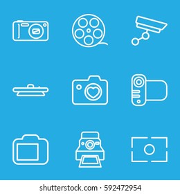 camera icons set. Set of 9 camera outline icons such as 