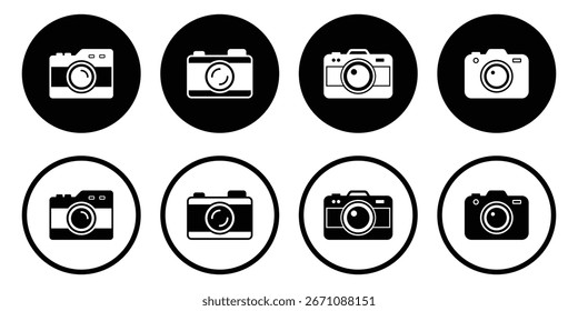 Ícones da câmera definidos em estilo de linha de traçado e preenchimento preto, ícone da câmera definir ilustração vetorial