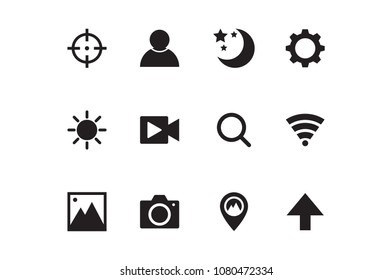 camera icons set black vector