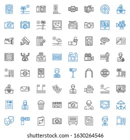 camera icons set. Collection of camera with beach, groom, picture, photo, wedding invitation, camcorder, comedy, picnic, news reporter, photo camera. Editable and scalable camera icons.