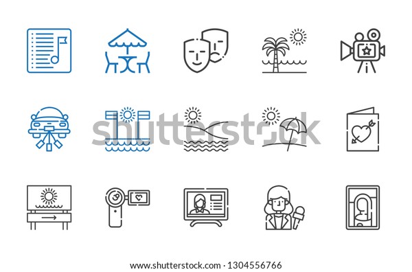 camera icons set.\
Collection of camera with picture, news reporter, news report,\
camcorder, beach, wedding invitation, wedding car, comedy. Editable\
and scalable camera\
icons.