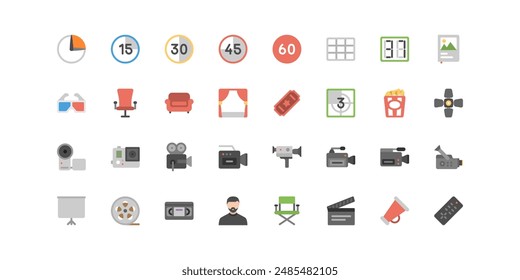 camera icons set. film production equipment.