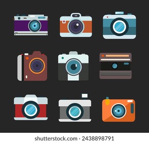 Camera icons set. Flat illustration of various camera vector icons bundle pack.