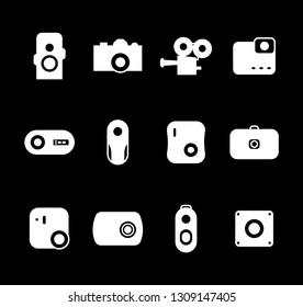 Camera icons set glyph style - camera sign white