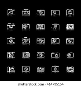 Camera Icons Set - Isolated On Black Background - Vector Illustration, Graphic Design. Thin Line