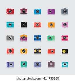 Camera Icons Set - Isolated On Gray Background - Vector Illustration, Graphic Design