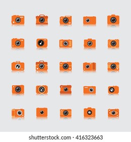 Camera Icons Set - Isolated On Gray Background - Vector Illustration, Graphic Design