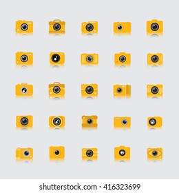 Camera Icons Set - Isolated On Gray Background - Vector Illustration, Graphic Design