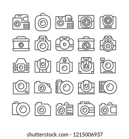 camera icons set, line design