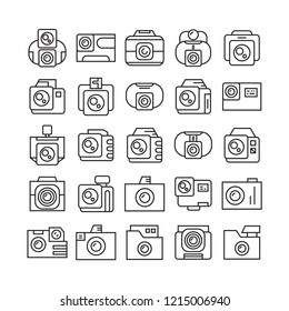 camera icons set, line design
