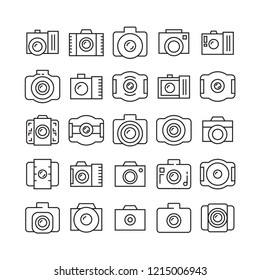 camera icons set, line design