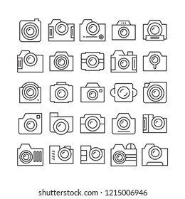 camera icons set, line design