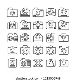 camera icons set, line design