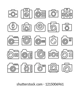 camera icons set, line design