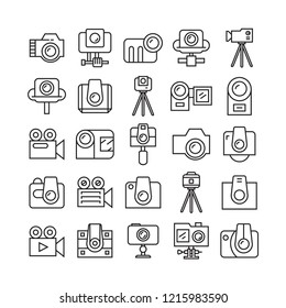 camera icons set, line design