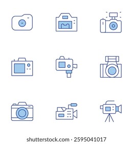 Camera icons set. Line Duotone style, editable stroke. photo camera, video camera, camera.