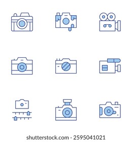 Camera icons set. Line Duotone style, editable stroke. photo camera, camera, video camera.