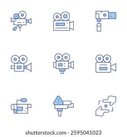 Camera icons set. Line Duotone style, editable stroke. security camera, video camera, focus, camera.