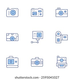 Camera icons set. Line Duotone style, editable stroke. photo camera, camera, video camera.