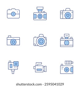 Camera icons set. Line Duotone style, editable stroke. photo camera, camera, video camera.