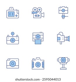 Camera icons set. Line Duotone style, editable stroke. photo camera, video camera, digital.