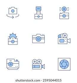 Camera icons set. Line Duotone style, editable stroke. video, shutter, camera, photo.