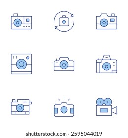 Camera icons set. Line Duotone style, editable stroke. photo, camera, switch camera, video.
