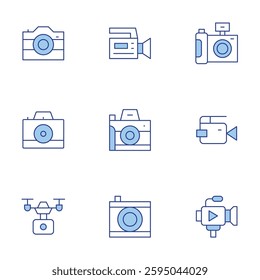 Camera icons set. Line Duotone style, editable stroke. photo, video camera, camera drone.