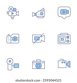 Camera icons set. Line Duotone style, editable stroke. video camera, camera, photography, video chat.