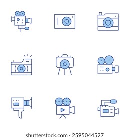 Camera icons set. Line Duotone style, editable stroke. video camera, camera, super, photography, cinema.