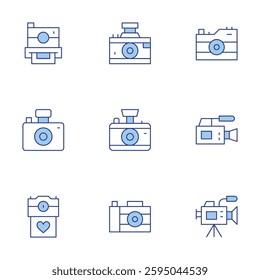 Camera icons set. Line Duotone style, editable stroke. video camera, camera.