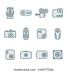 Camera icons set linear style colorful - Colorful mix line art camera design
