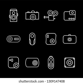Camera icons set linear style - white on a black background
