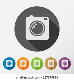 Camera icons set with  long shadow. Flat style. Vector Illustration.