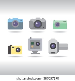 Camera icons set on white background. Vector illustrations for photographers.