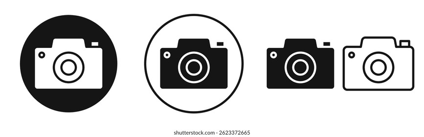 Camera icons set in solid black and stroke line style