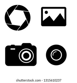 camera icons set.   Set camera symbols for web design. Picture icon, lens