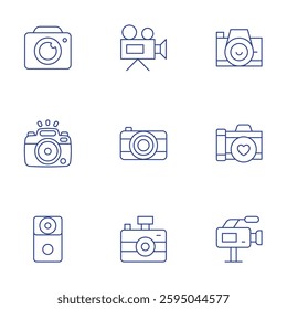 Camera icons set. Thin Line style, editable stroke. video camera, photo camera, camera, door bell.