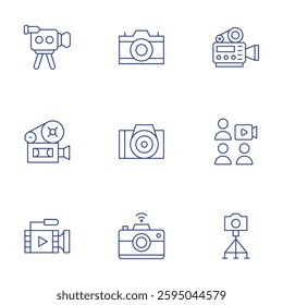 Camera icons set. Thin Line style, editable stroke. video camera, conference, camera.