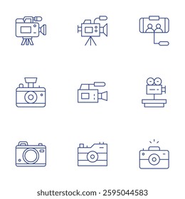 Camera icons set. Thin Line style, editable stroke. video camera, camera, movie camera.