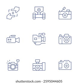 Camera icons set. Thin Line style, editable stroke. focus, video camera, camera, robot, reporter.